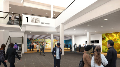 Artist impression begane grond en trappenhuis van gogh museum, Floris Visualisaties, 2014