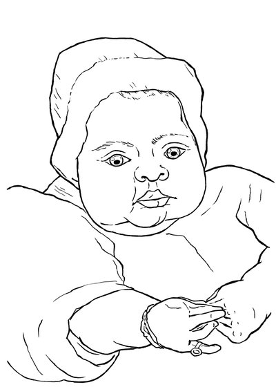 Colouring page of Vincent van Gogh's portrait of baby Marcelle Roulin