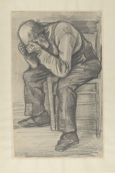 – Vincent van Gogh, Study for ‘Worn Out’, around 24 November 1882, pencil on paper, 48.8 x approx. 30 cm. (Private collection).