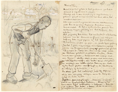 Blad 1 van brief van Vincent van Gogh aan Theo van Gogh met schetsen