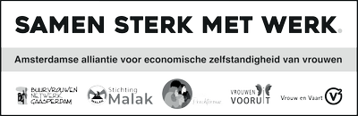 Zwart-wit logo van de alliantie Samen Sterk met Werk