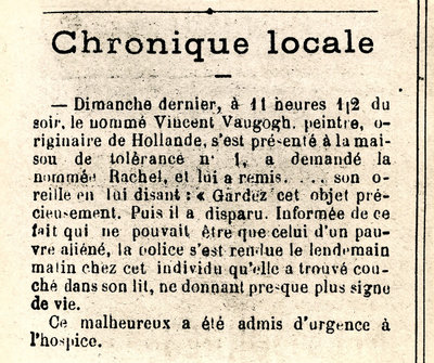 Report of the ‘ear incident’ on the front page of Forum Républicain, 30 December 1888