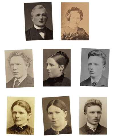 Compilation of pictures showing Vincent van Gogh's family: his parents, brothers and sisters