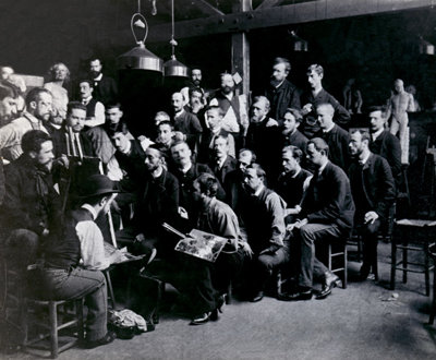 Photo of pupils in the Studio of Fernand Cormon, c. 1885