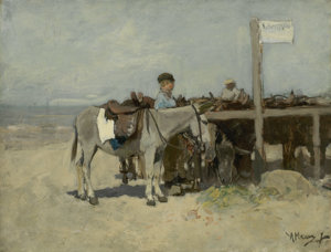 Schilderij: Ezelstandplaats op het strand te Scheveningen van Anton Mauve