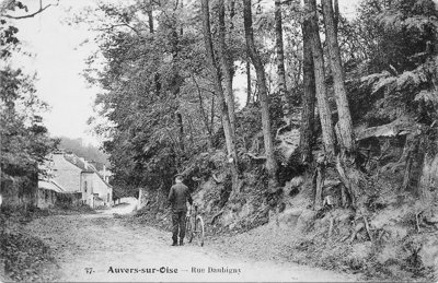 Postkaart van Auvers waarop de boomwortels te zien zijn die Vincent van Gogh als inspiratie gebruikte voor zijn beroemde, laatste schilderij. 