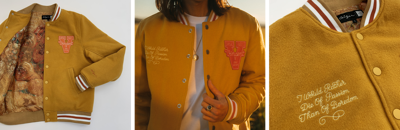 Compilation of the varsity bomber jacket from the Ceizer x Van Gogh Museum collection, 2020.