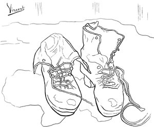 Kleurplaat van het schilderij Schoenen van Vincent van Gogh