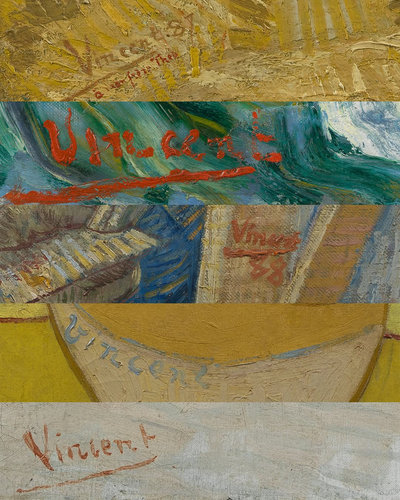 Details van schilderijen met de signatuur van Vincent van Gogh