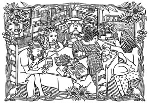 Kleurplaat geïnspireerd op De aardappeleters, door Floor Rieder