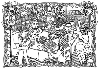 Kleurplaat geïnspireerd op De aardappeleters, door Floor Rieder