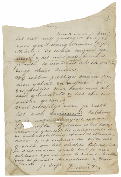 Photo of the first letter Vincent send to Theo 