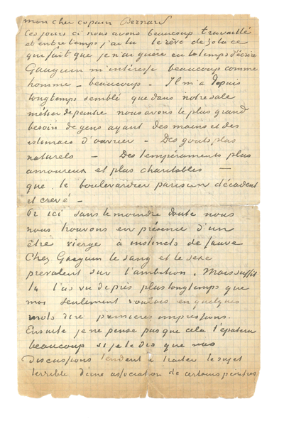 Brief (detail) van Vincent van Gogh en Paul Gauguin aan Emile Bernard, 1 of 2 november 1888 (brief 716). Van Gogh Museum, Amsterdam (Vincent van Gogh Stichting)