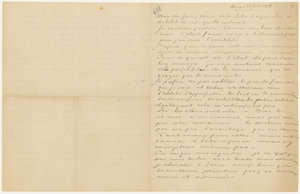 Brief van Vincent van Gogh aan Theo van Gogh met schetsen van De tuin van Daubigny, Hutten met rieten daken en figuren en Korenvelden