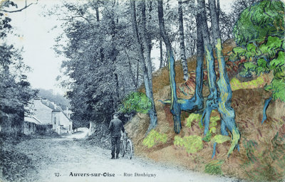 Combination of the tree roots in the potscard which match a detail of Vincent's famous Tree Roots painting.