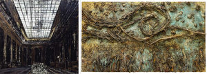 Collage of two artworks by Kiefer. Left: 'Innenraum' (1981) and right 'The starry night' (2019)