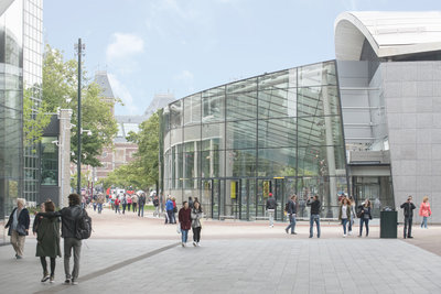 Museumplein 6 with the Van Gogh Museum's glass main entrance at Museum Square in Amsterdam. Photo: Jan-Kees Steenman