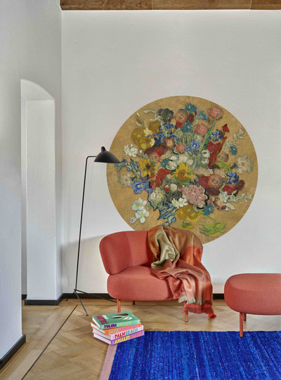 Living room covered with BN Walls flower wallpaper