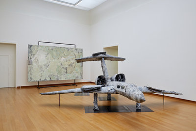 Anselm Kiefer, Voyage au bout de la nuit, 1990, 239 x 750 x 750 cm, lead, glass, mixed media and Untitled, 1989, 340 x 501 x 100 cm, lead, lime, chalk and salt on wood. Stedelijk Museum Amsterdam