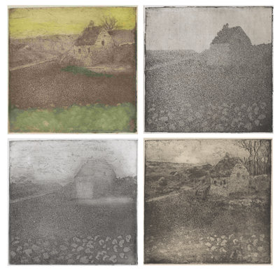 Camille Pissarro, 'The Old Cottage (La masure),' 1879. Compilation of different states.