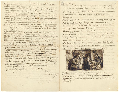 Letter from Vincent van Gogh to Theo van Gogh with sketch of The Potato Eaters