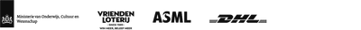 Logo's hoofdpartners Van Gogh Museum: Ministerie van Onderwijs, Cultuur en Wetenschap, VriendenLoterij, ASML en DHL