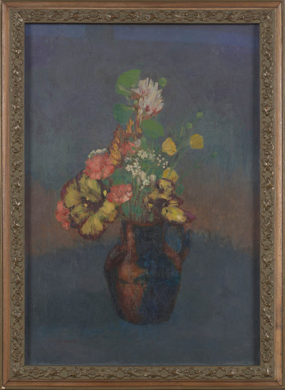 Odilon Redon, Vase of Flowers Against a Blue Background, c. 1905, in the original frame