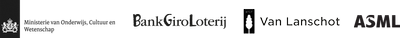 Logo's Ministerie van OCW, BankGiroLoterij, Van Lanschot, ASML
