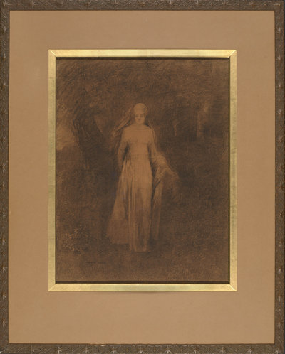 Odilon Redon, Het meisje in het bos (La jeune fille au bois), ca. 1870-1872, in de originele lijst