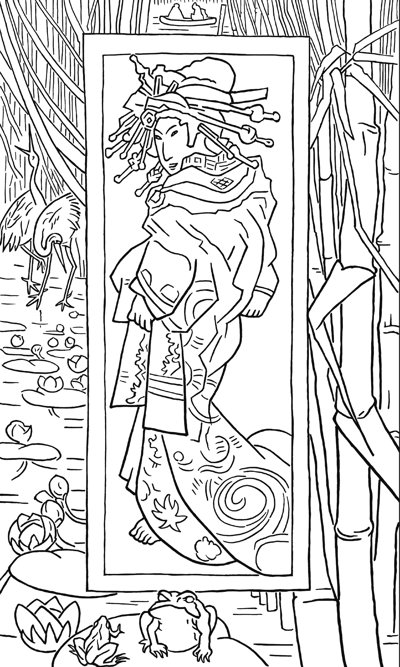 Afbeelding van de kleurplaat Japanse dame (courtisane)