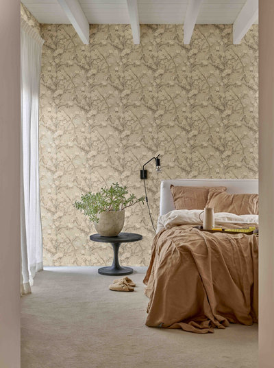 Bedroom covered with BN Walls wallpaper