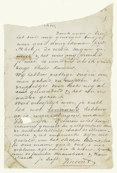 First letter from Vincent to Theo, 1872