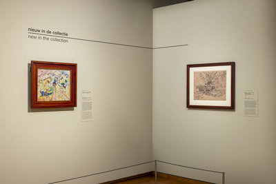 The new acquisition Olive Grove in Collioure by Henri Matisse, alongside Vincent van Gogh's drawing 'Trees in the Garden of the Asylum', 1889 in the Van Gogh Museum gallery. Photo: Luuk Kramer