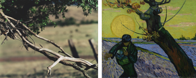 Jean-Luc Mylayne (1946), '№ 332, april – mei 2005', c-print, 153 x 190 cm, collectie Mylène en Jean-Luc Mylayne en Vincent van Gogh, De zaaier, 1888
