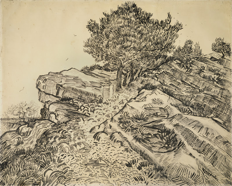 Line Drawing Van Gogh : The rock of montmajour with pine trees van gogh museum